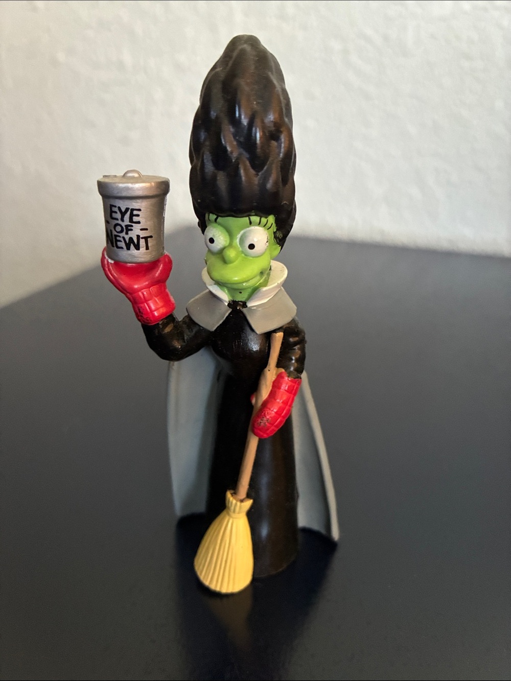 Green Witch Action Figure with Red Gloves and Yellow Broom EYE OF NEWT